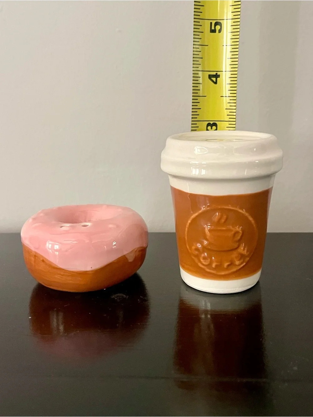Salt & Pepper Set -Ceramic Coffee Cup & Donut - Pink and Orange